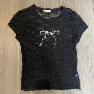 Full Tilt Black Lace Crop Top with Silver Bow